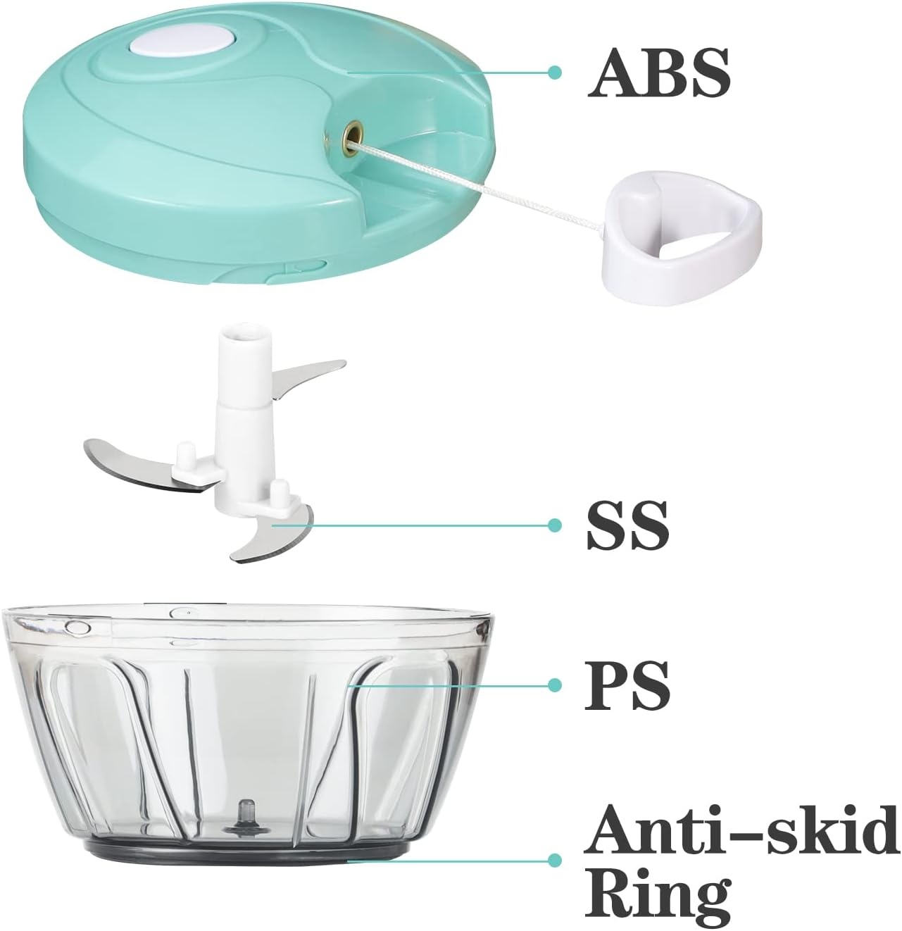 image:imageCambom Manual Food Chopper Vegetable Cutter Hand String Vegetable Chopper Onions Cutter for Vegetable Fruits Nuts BPA Free Food Safe Material 500ml BlackClear