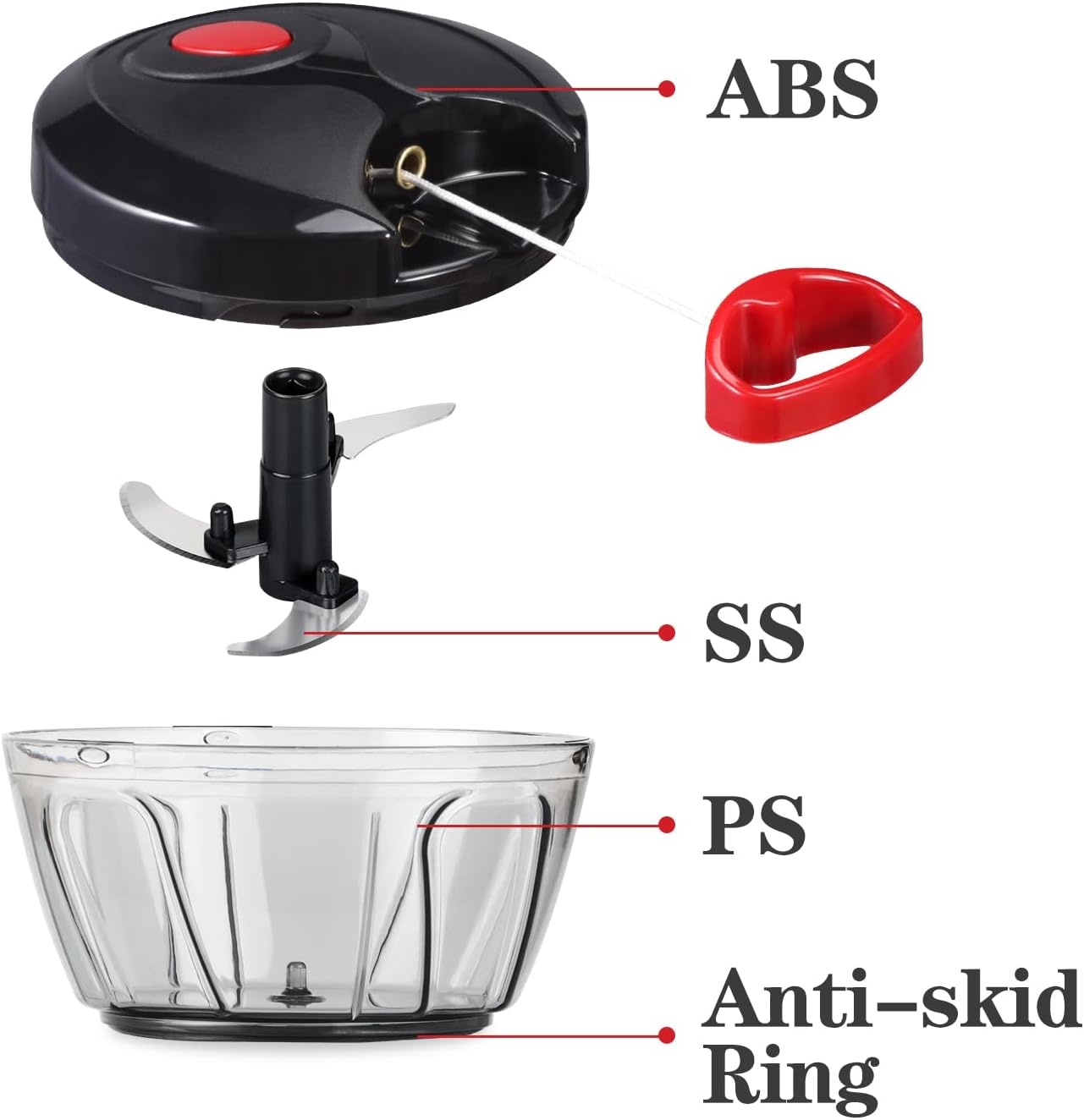 image:imageCambom Manual Food Chopper Vegetable Cutter Hand String Vegetable Chopper Onions Cutter for Vegetable Fruits Nuts BPA Free Food Safe Material 500ml BlackBlack