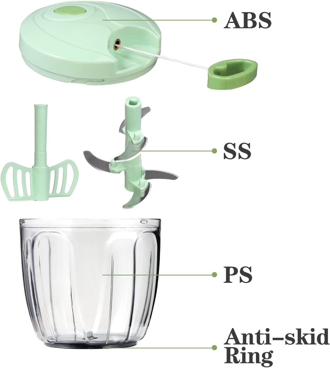 image:imageCambom Manual Food Chopper Vegetable Cutter Hand String Vegetable Chopper Onions Cutter for Vegetable Fruits Nuts BPA Free Food Safe Material 500ml BlackGreen