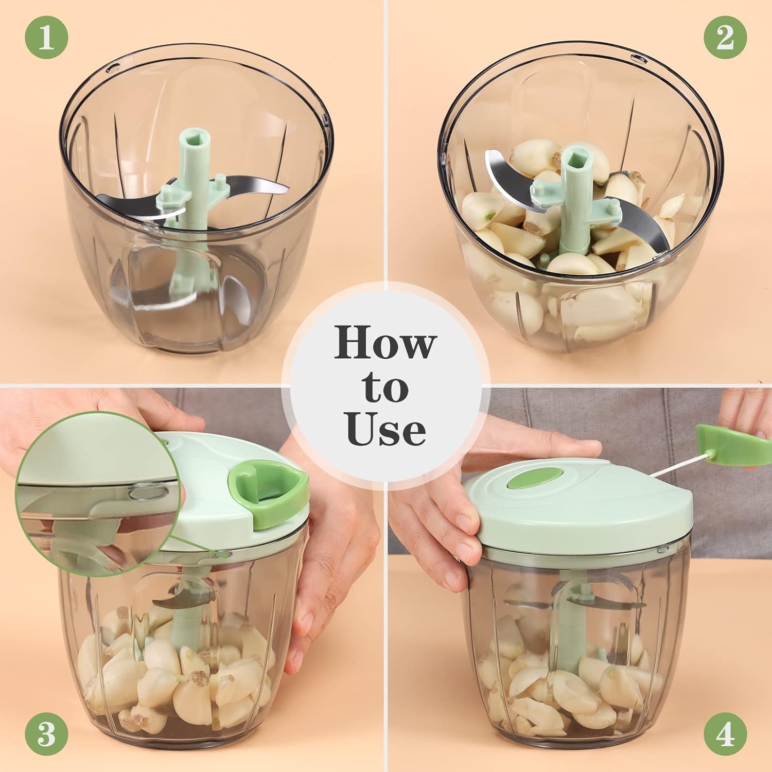 image:imageCambom Manual Food Chopper Vegetable Cutter Hand String Vegetable Chopper Onions Cutter for Vegetable Fruits Nuts BPA Free Food Safe Material 500ml BlackGreen