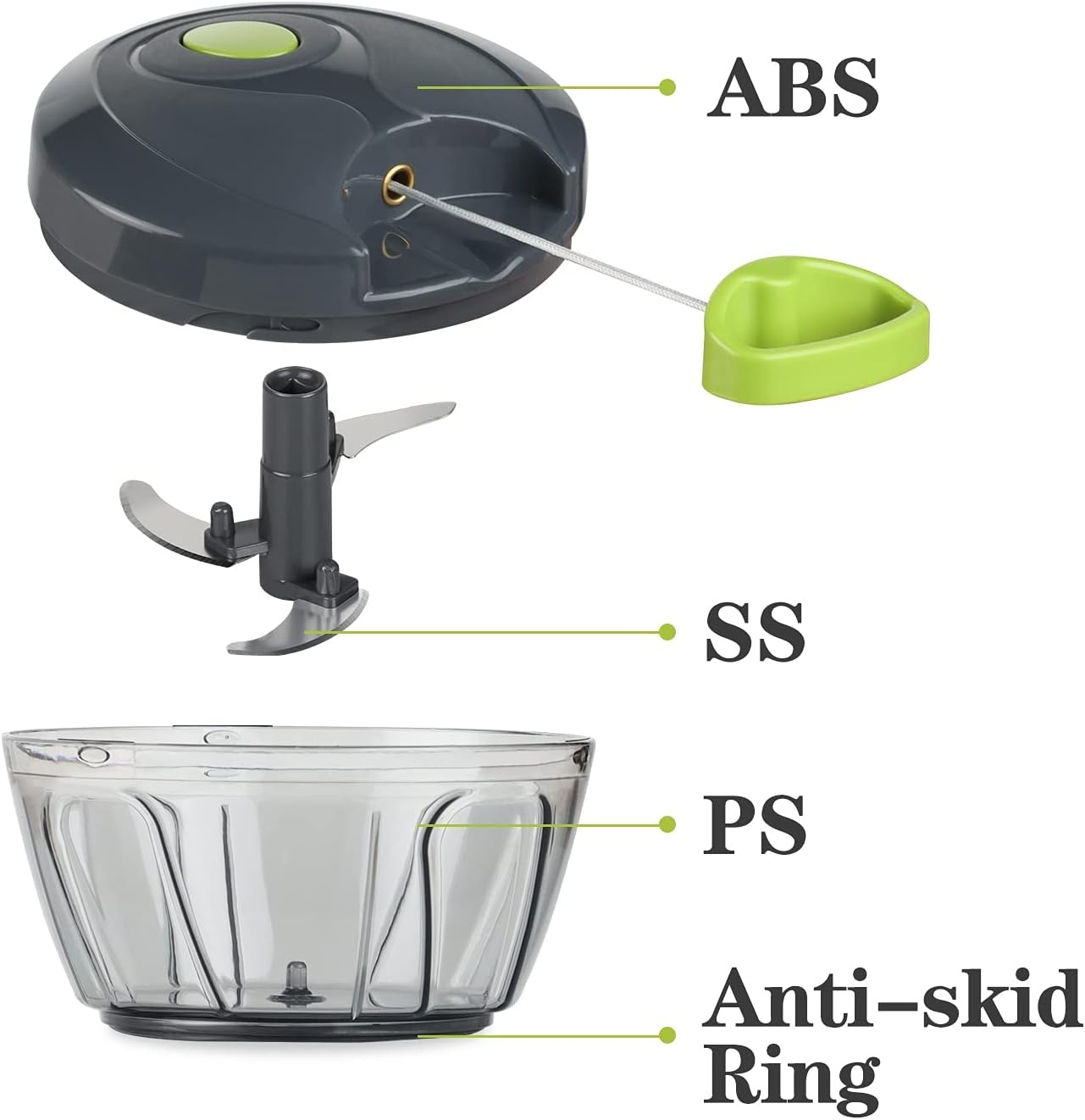 image:imageCambom Manual Food Chopper Vegetable Cutter Hand String Vegetable Chopper Onions Cutter for Vegetable Fruits Nuts BPA Free Food Safe Material 500ml BlackGray