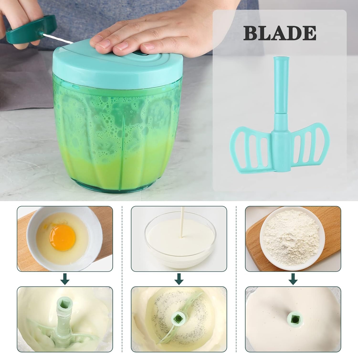 image:imageCambom Manual Food Chopper Vegetable Cutter Hand String Vegetable Chopper Onions Cutter for Vegetable Fruits Nuts BPA Free Food Safe Material 500ml BlackBlue