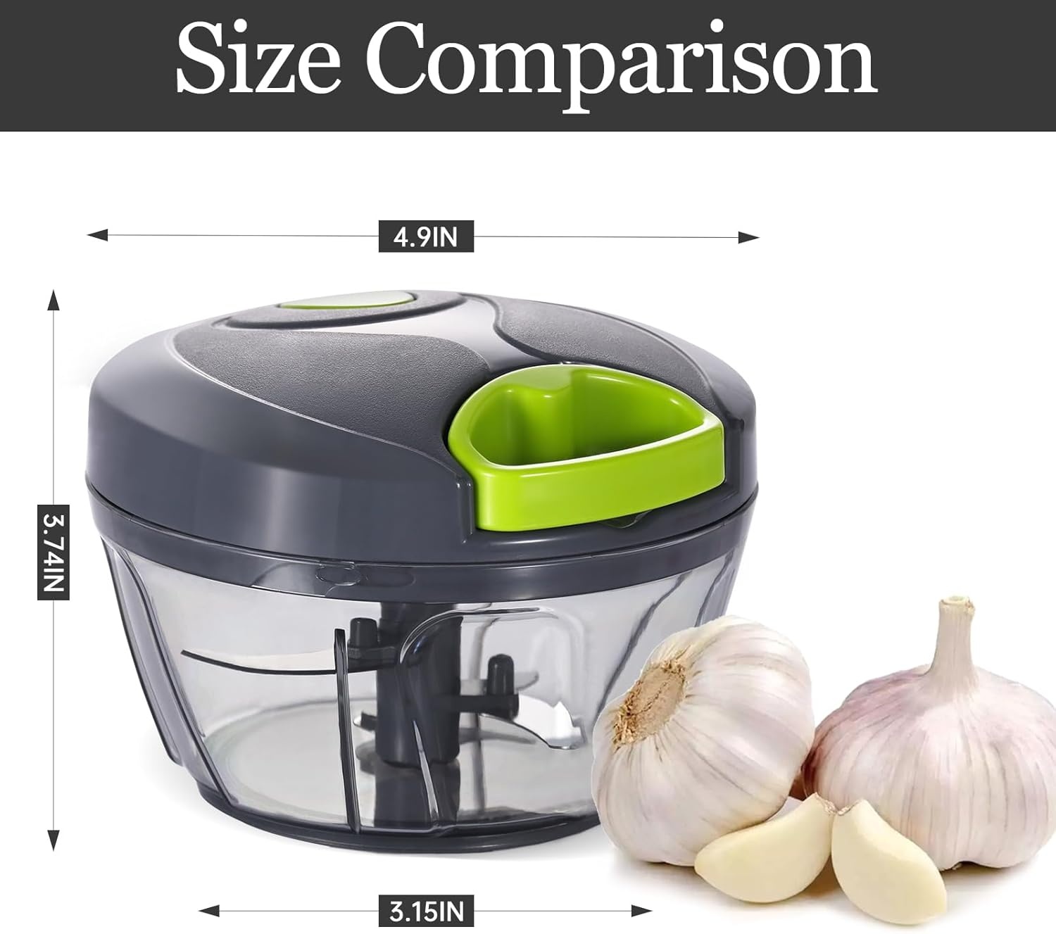 image:imageCambom Manual Food Chopper Vegetable Cutter Hand String Vegetable Chopper Onions Cutter for Vegetable Fruits Nuts BPA Free Food Safe Material 500ml BlackGray