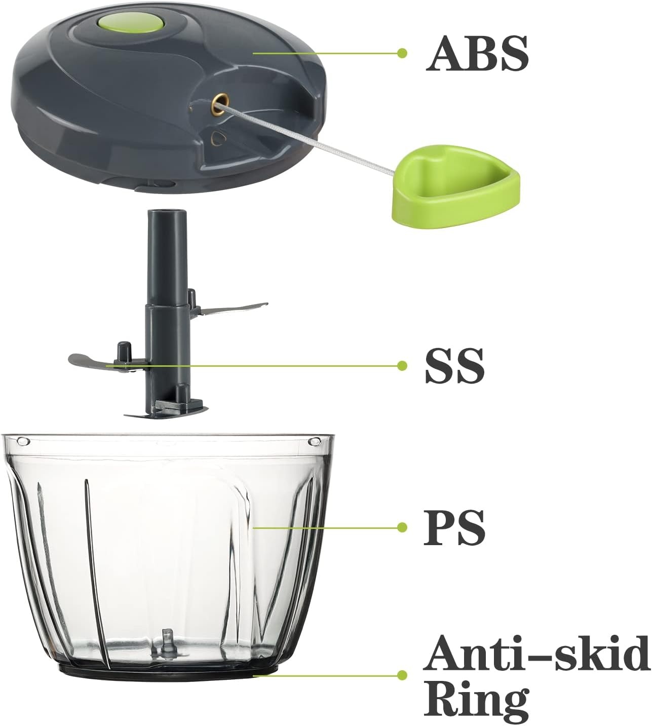 image:imageCambom Manual Food Chopper Vegetable Cutter Hand String Vegetable Chopper Onions Cutter for Vegetable Fruits Nuts BPA Free Food Safe Material 500ml BlackGray