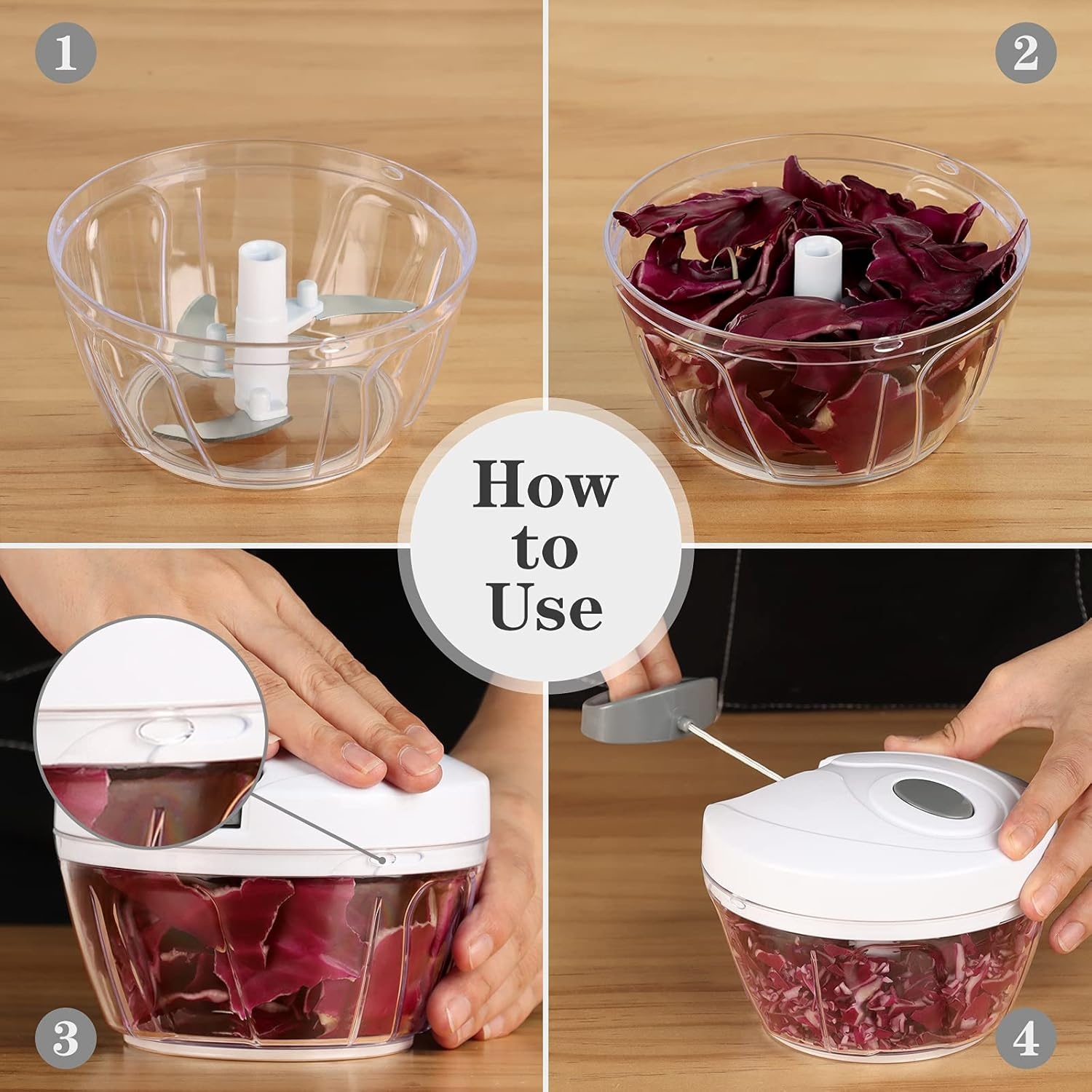 image:imageCambom Manual Food Chopper Vegetable Cutter Hand String Vegetable Chopper Onions Cutter for Vegetable Fruits Nuts BPA Free Food Safe Material 500ml BlackWhite