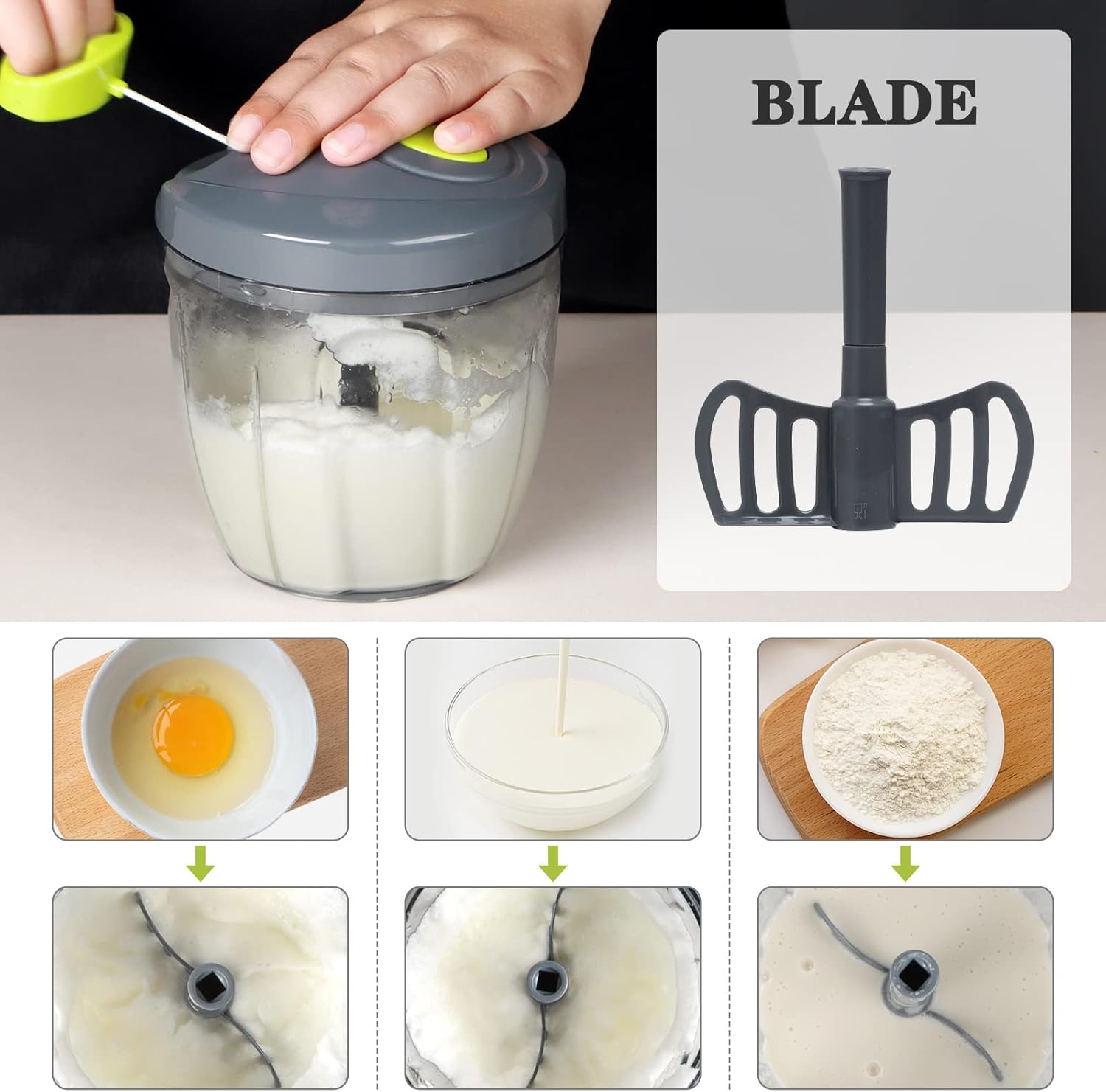 image:imageCambom Manual Food Chopper Vegetable Cutter Hand String Vegetable Chopper Onions Cutter for Vegetable Fruits Nuts BPA Free Food Safe Material 500ml BlackGray