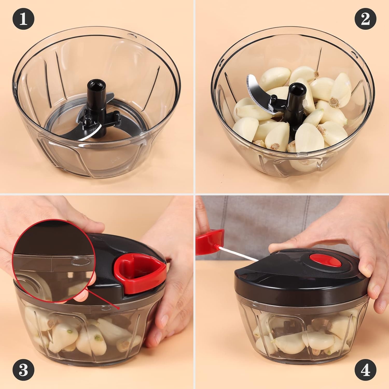 image:imageCambom Manual Food Chopper Vegetable Cutter Hand String Vegetable Chopper Onions Cutter for Vegetable Fruits Nuts BPA Free Food Safe Material 500ml BlackBlack