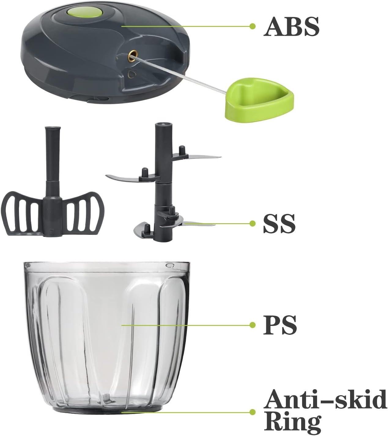 image:imageCambom Manual Food Chopper Vegetable Cutter Hand String Vegetable Chopper Onions Cutter for Vegetable Fruits Nuts BPA Free Food Safe Material 500ml BlackGray