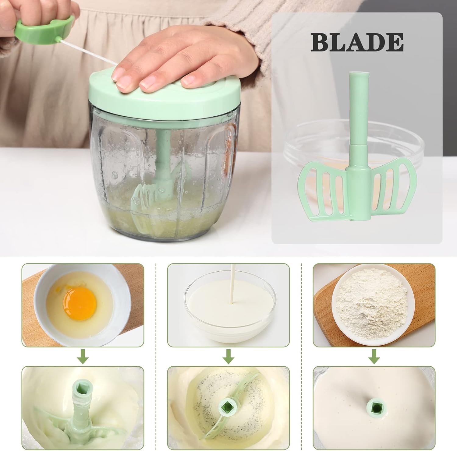 image:imageCambom Manual Food Chopper Vegetable Cutter Hand String Vegetable Chopper Onions Cutter for Vegetable Fruits Nuts BPA Free Food Safe Material 500ml BlackGreen