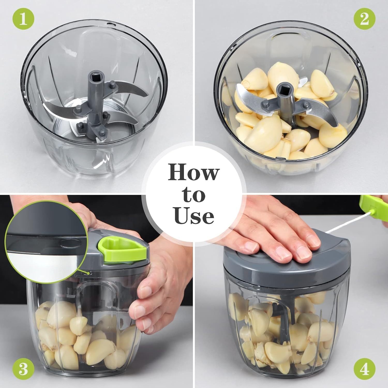 image:imageCambom Manual Food Chopper Vegetable Cutter Hand String Vegetable Chopper Onions Cutter for Vegetable Fruits Nuts BPA Free Food Safe Material 500ml BlackGray