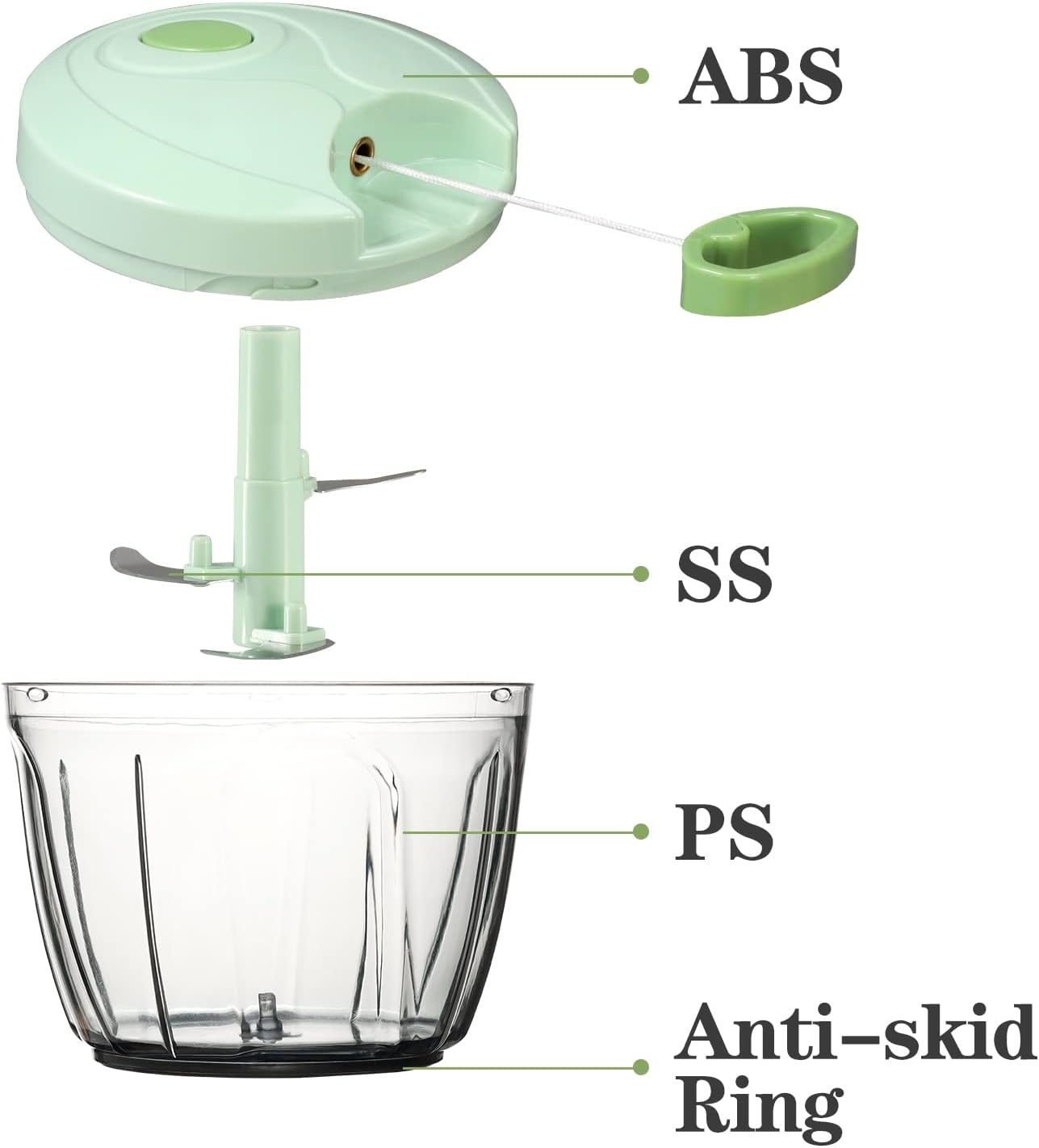 image:imageCambom Manual Food Chopper Vegetable Cutter Hand String Vegetable Chopper Onions Cutter for Vegetable Fruits Nuts BPA Free Food Safe Material 500ml BlackGreen