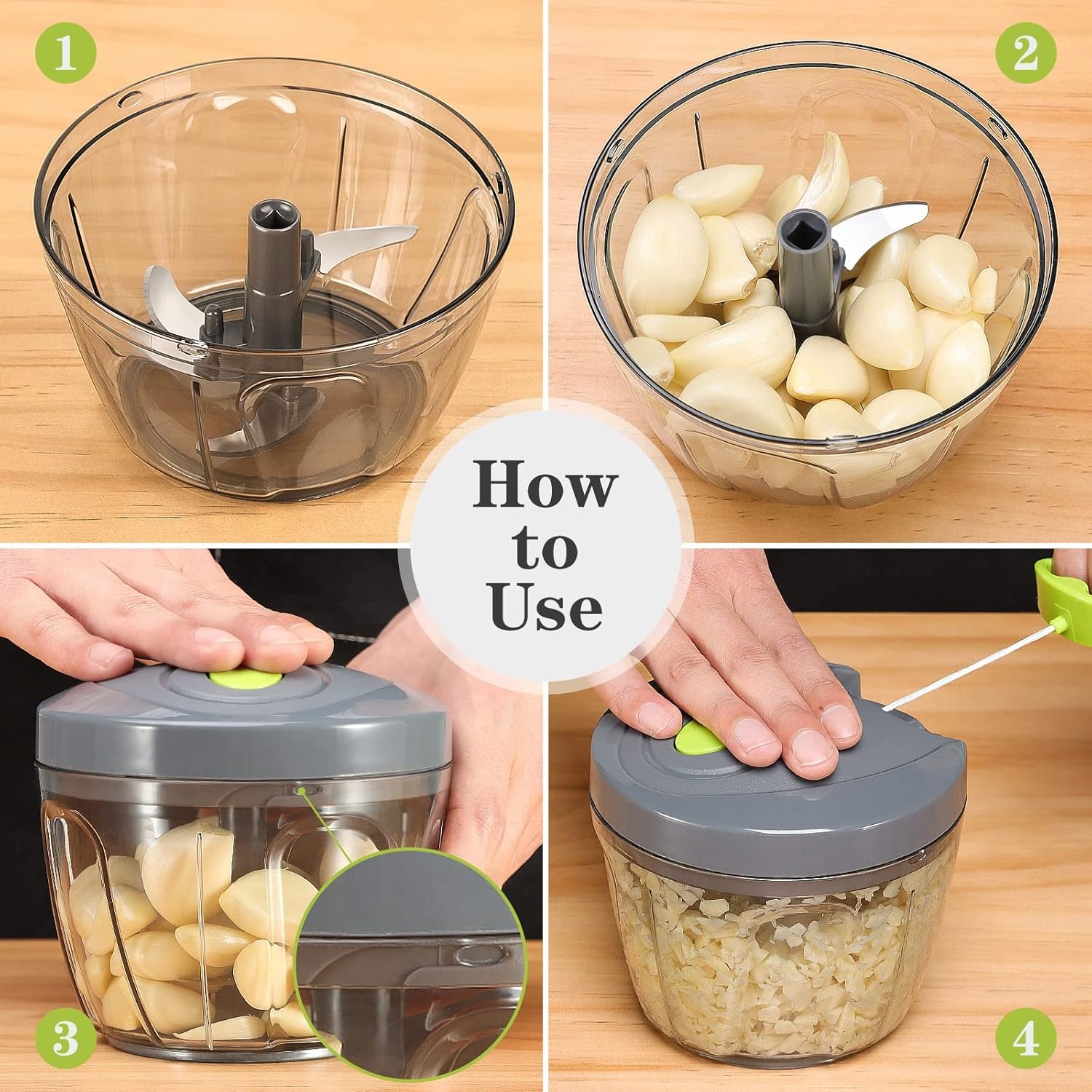 image:imageCambom Manual Food Chopper Vegetable Cutter Hand String Vegetable Chopper Onions Cutter for Vegetable Fruits Nuts BPA Free Food Safe Material 500ml BlackGray