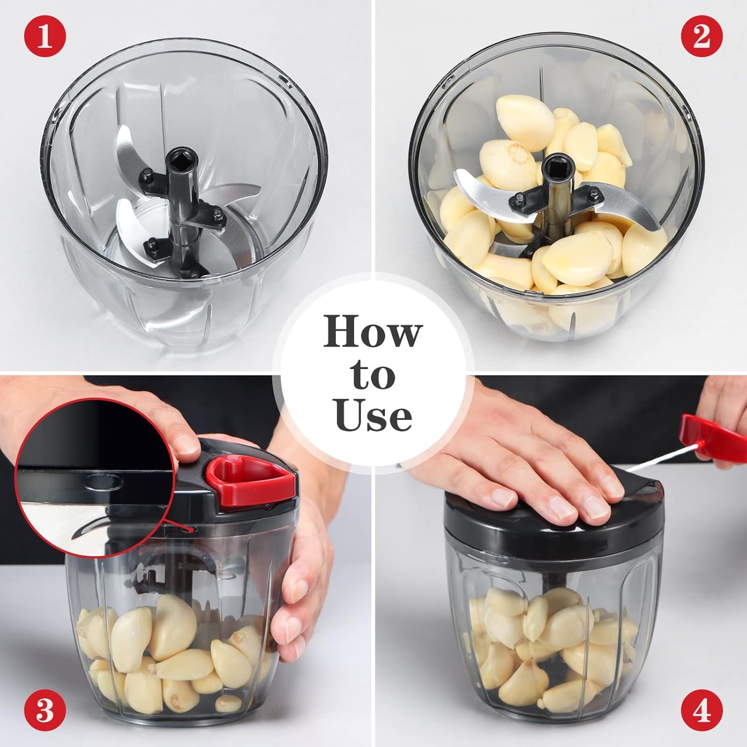 image:imageCambom Manual Food Chopper Vegetable Cutter Hand String Vegetable Chopper Onions Cutter for Vegetable Fruits Nuts BPA Free Food Safe Material 900ml GreyBlack
