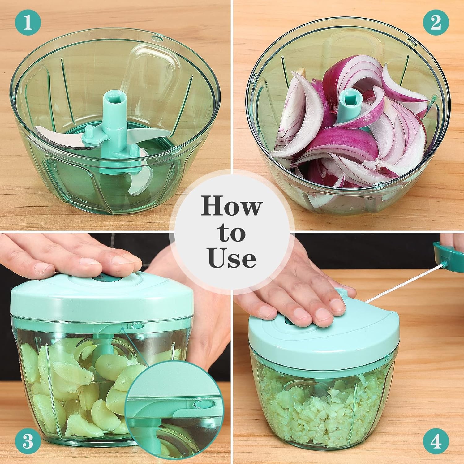image:imageCambom Manual Food Chopper Vegetable Cutter Hand String Vegetable Chopper Onions Cutter for Vegetable Fruits Nuts BPA Free Food Safe Material 900ml GreyBlue