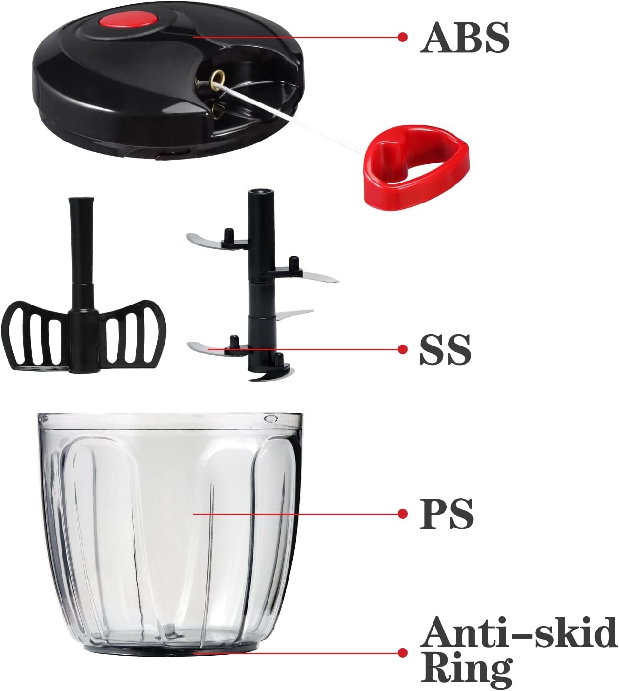 image:imageCambom Manual Food Chopper Vegetable Cutter Hand String Vegetable Chopper Onions Cutter for Vegetable Fruits Nuts BPA Free Food Safe Material 900ml GreyBlack