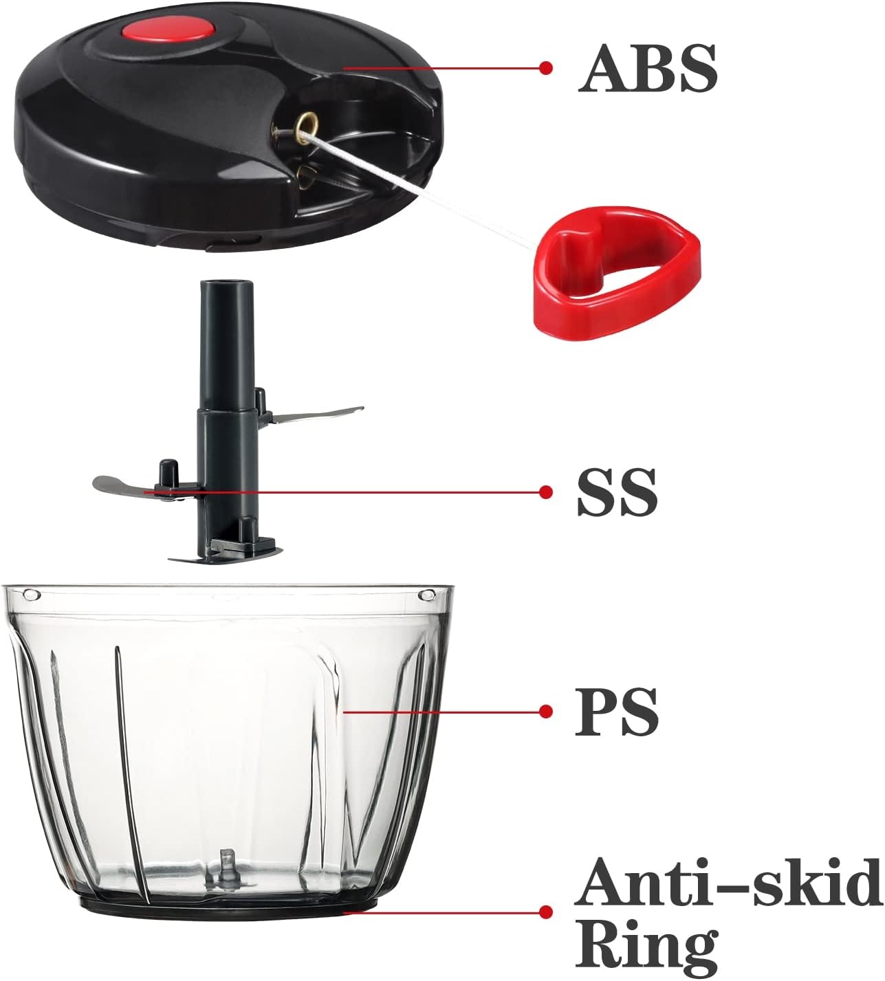 image:imageCambom Manual Food Chopper Vegetable Cutter Hand String Vegetable Chopper Onions Cutter for Vegetable Fruits Nuts BPA Free Food Safe Material 900ml GreyBlack