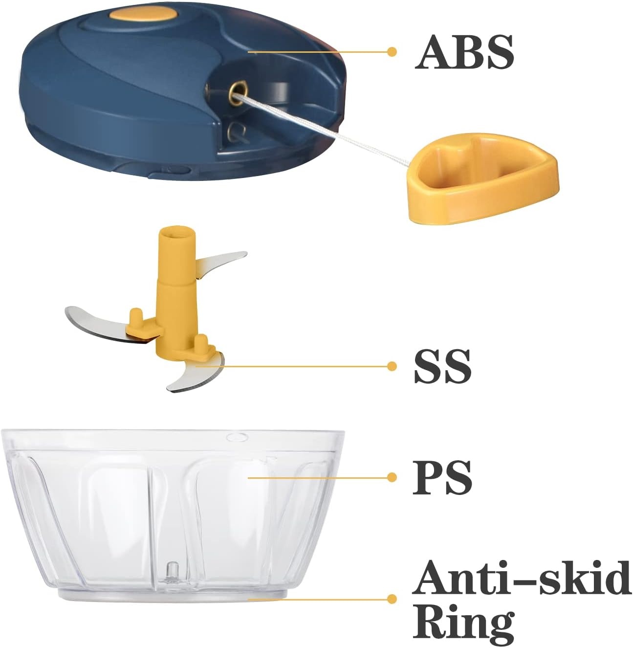 image:imageCambom Manual Food Chopper Vegetable Cutter Hand String Vegetable Chopper Onions Cutter for Vegetable Fruits Nuts BPA Free Food Safe Material 900ml GreyYellow