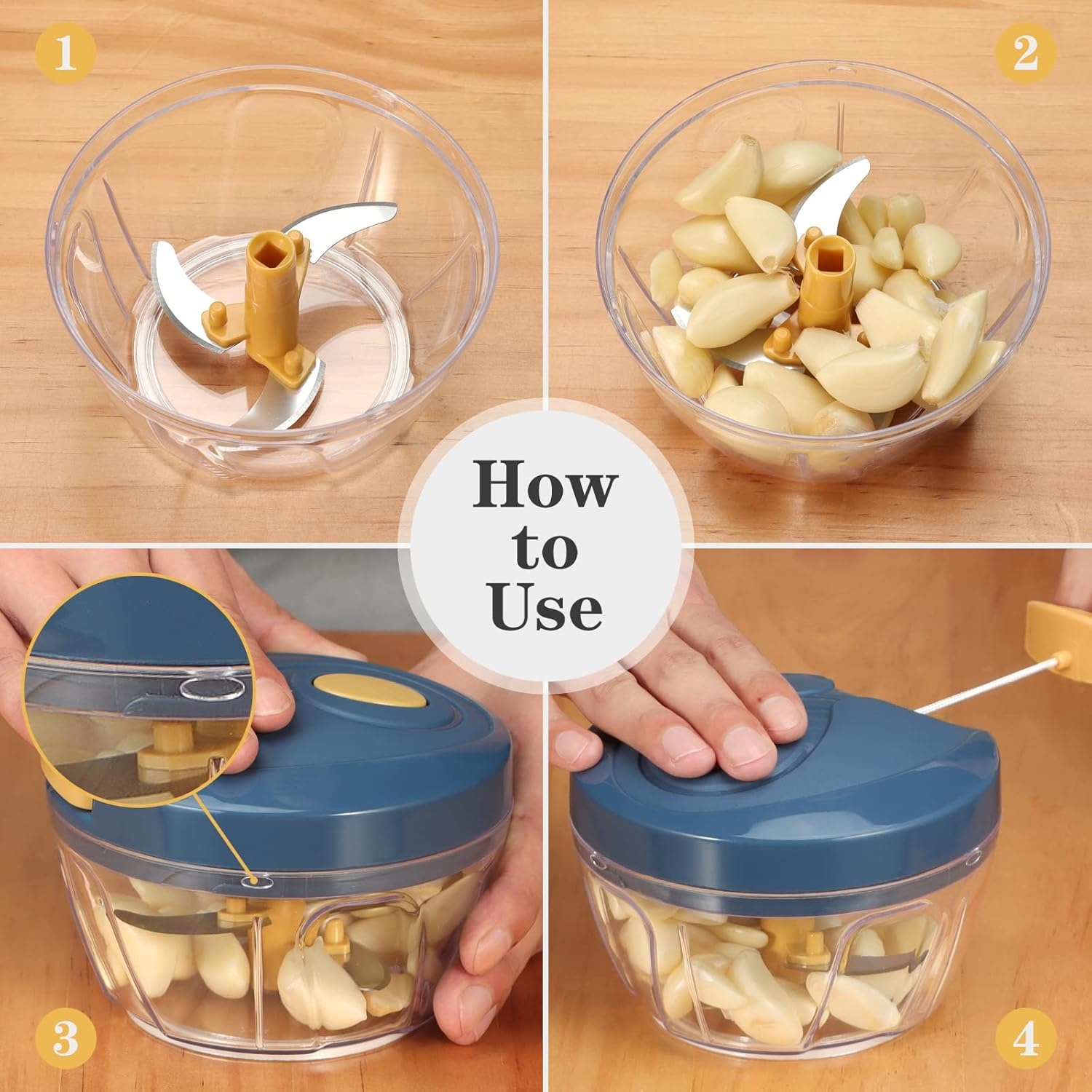 image:imageCambom Manual Food Chopper Vegetable Cutter Hand String Vegetable Chopper Onions Cutter for Vegetable Fruits Nuts BPA Free Food Safe Material 900ml GreyYellow