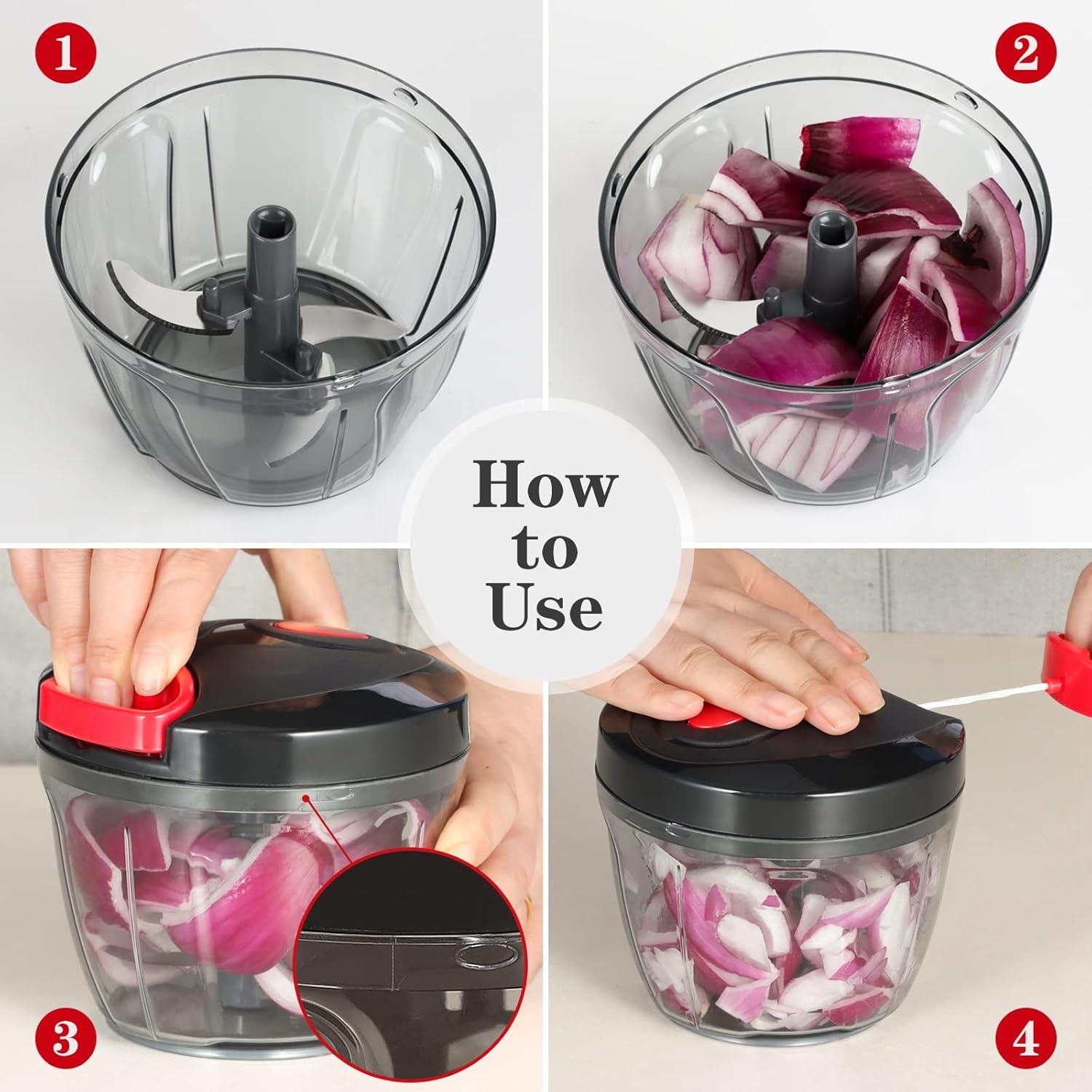 image:imageCambom Manual Food Chopper Vegetable Cutter Hand String Vegetable Chopper Onions Cutter for Vegetable Fruits Nuts BPA Free Food Safe Material 900ml GreyBlack