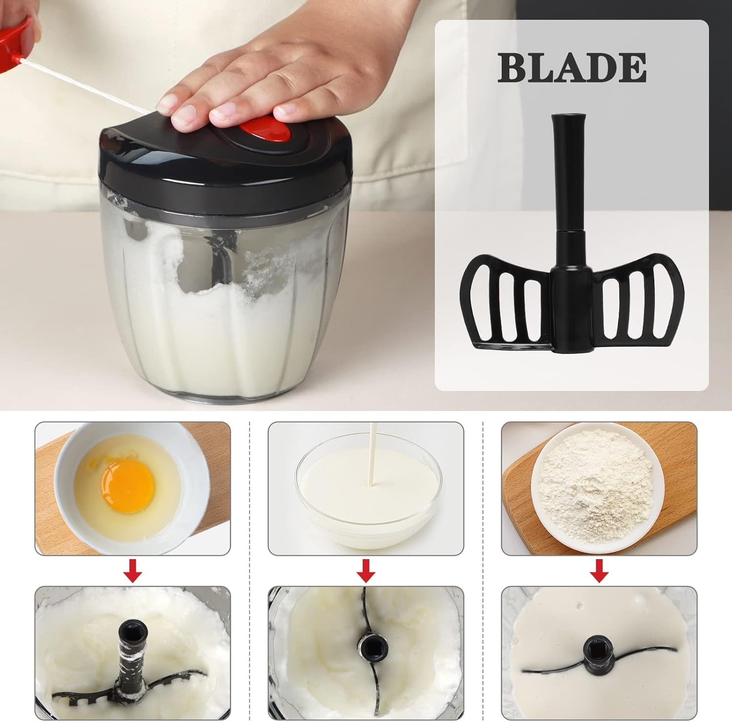 image:imageCambom Manual Food Chopper Vegetable Cutter Hand String Vegetable Chopper Onions Cutter for Vegetable Fruits Nuts BPA Free Food Safe Material 900ml GreyBlack