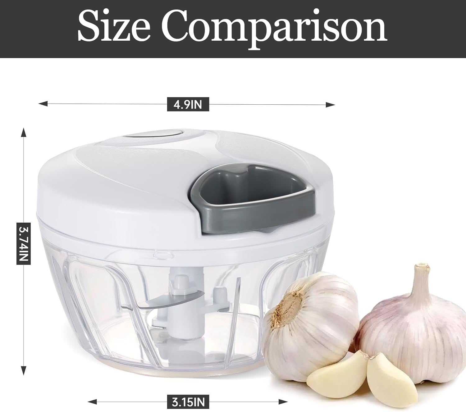 image:imageCambom Manual Food Chopper Vegetable Cutter Hand String Vegetable Chopper Onions Cutter for Vegetable Fruits Nuts BPA Free Food Safe Material 900ml GreyWhite