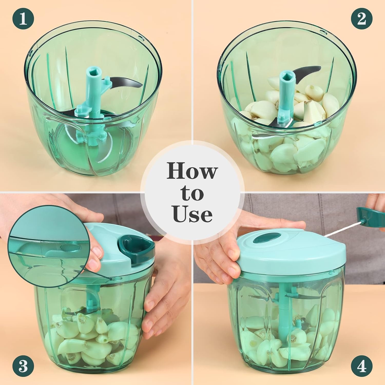 image:imageCambom Manual Food Chopper Vegetable Cutter Hand String Vegetable Chopper Onions Cutter for Vegetable Fruits Nuts BPA Free Food Safe Material 900ml GreyBlue