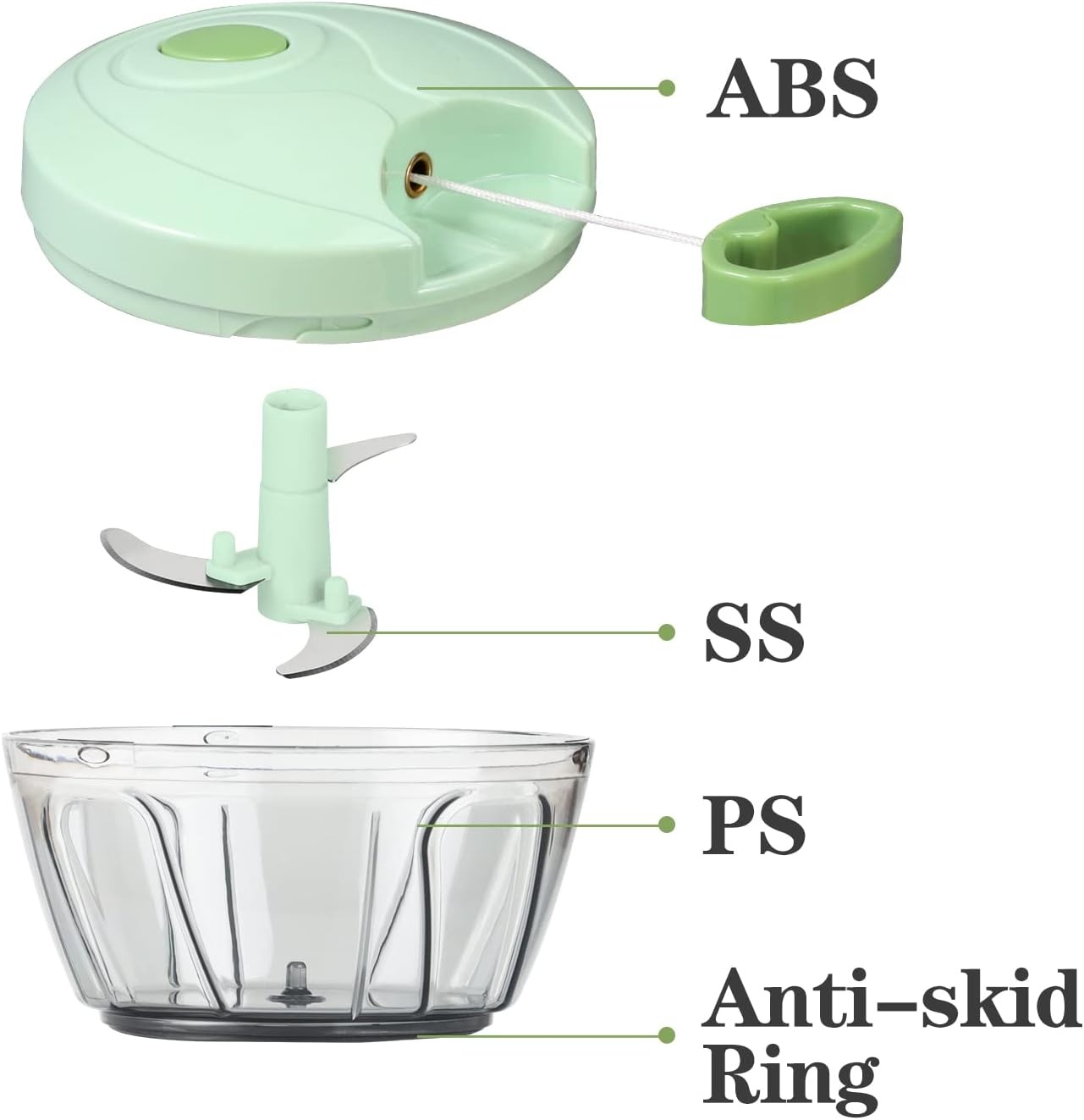 image:imageCambom Manual Food Chopper Vegetable Cutter Hand String Vegetable Chopper Onions Cutter for Vegetable Fruits Nuts BPA Free Food Safe Material 900ml GreyGreen