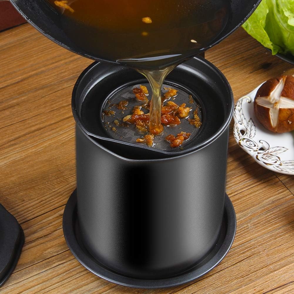 image:imageCambom Bacon Grease Container with Fine Mesh Strainer 16L almost 7 Full Cups Iron Cooking Oil Can with Removable a Coaster Tray for Kitchen Fat Storage BlackBlack