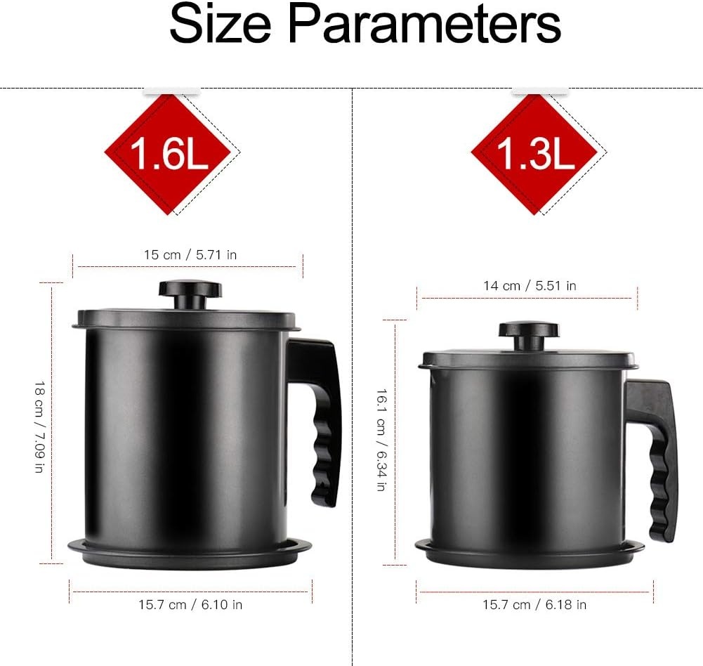 image:imageCambom Bacon Grease Container with Fine Mesh Strainer 16L almost 7 Full Cups Iron Cooking Oil Can with Removable a Coaster Tray for Kitchen Fat Storage BlackBlack