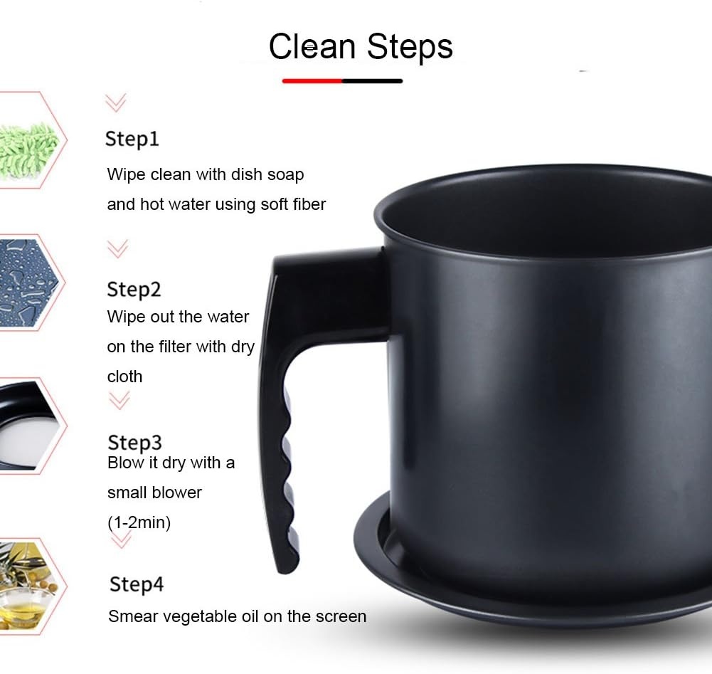 image:imageCambom Bacon Grease Container with Fine Mesh Strainer 16L almost 7 Full Cups Iron Cooking Oil Can with Removable a Coaster Tray for Kitchen Fat Storage BlackBlack