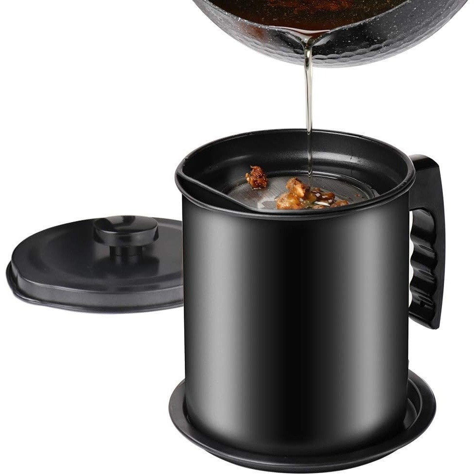 image:imageCambom Bacon Grease Container with Fine Mesh Strainer 16L almost 7 Full Cups Iron Cooking Oil Can with Removable a Coaster Tray for Kitchen Fat Storage BlackBlack
