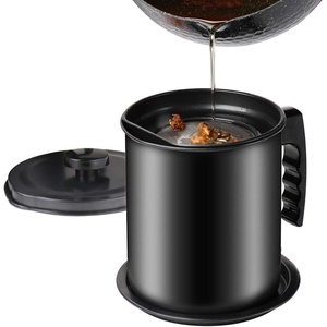 image:imageCambom Bacon Grease Container with Fine Mesh Strainer 16L almost 7 Full Cups Iron Cooking Oil Can with Removable a Coaster Tray for Kitchen Fat Storage BlackBlack