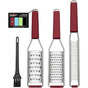 image:imageCambom Lemon Zester Grater Threepiece Suit  Heavy Duty Kitchen Tool for Parmesan Cheese Ginger Garlic Nutmeg Chocolate VegetablesFruitsStainless Steel Grater Dishwasher Safe BlackRed