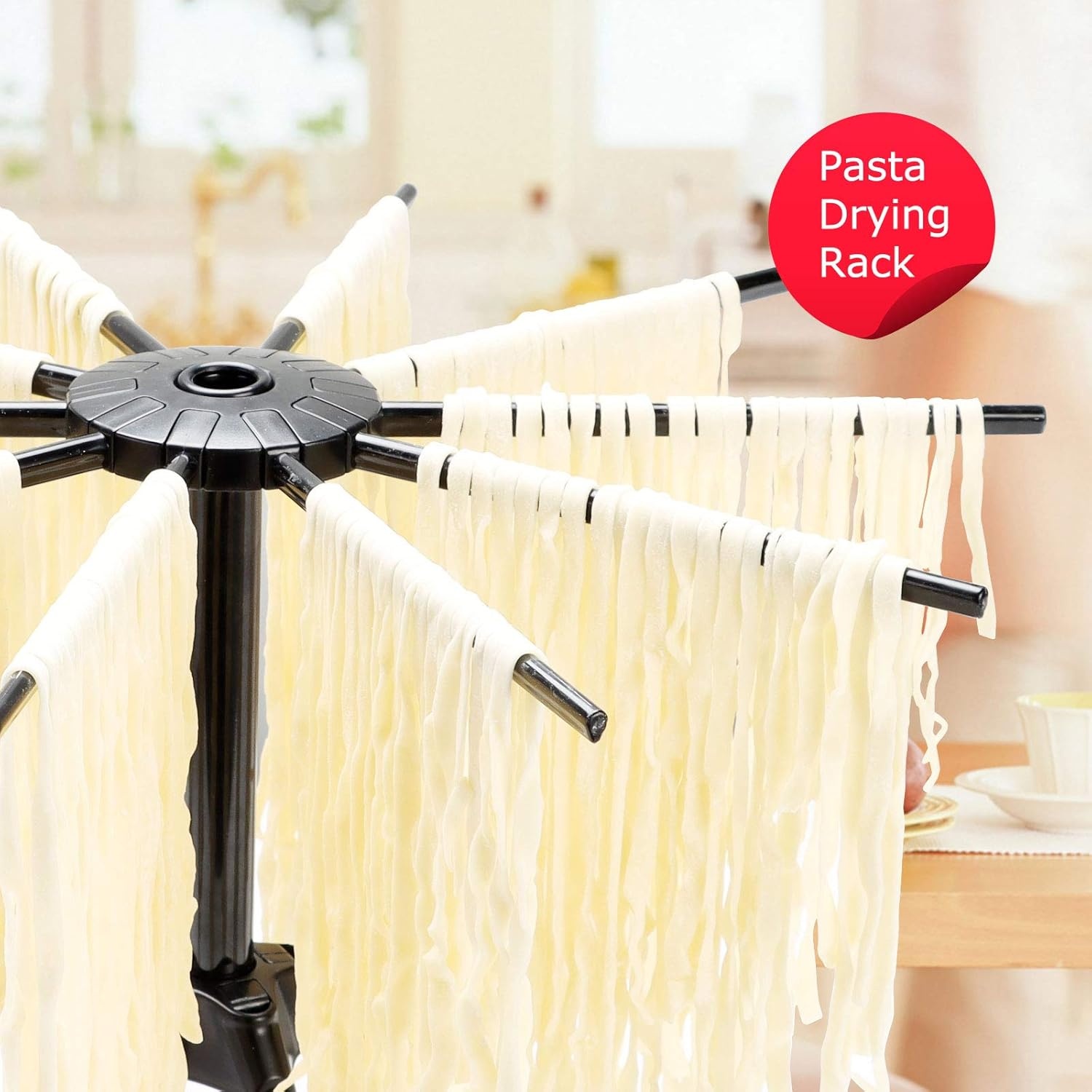 image:imageCambom Foldable Pasta Drying Rack Plastic Spaghetti Noodle Dryer with 10 Bar Handles BlackBlack