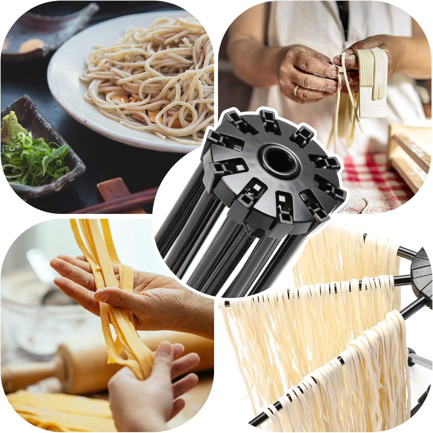 image:imageCambom Foldable Pasta Drying Rack Plastic Spaghetti Noodle Dryer with 10 Bar Handles BlackBlack