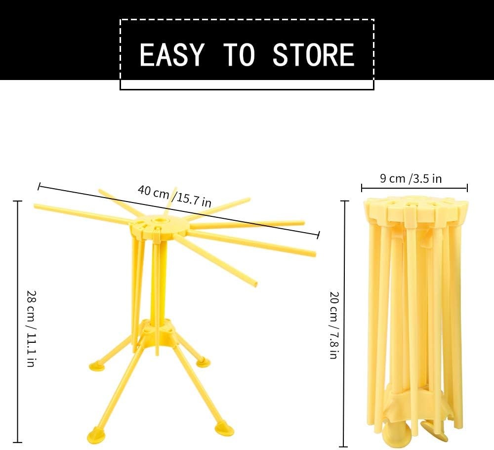 image:imageCambom Foldable Pasta Drying Rack Plastic Spaghetti Noodle Dryer with 10 Bar Handles BlackYellow