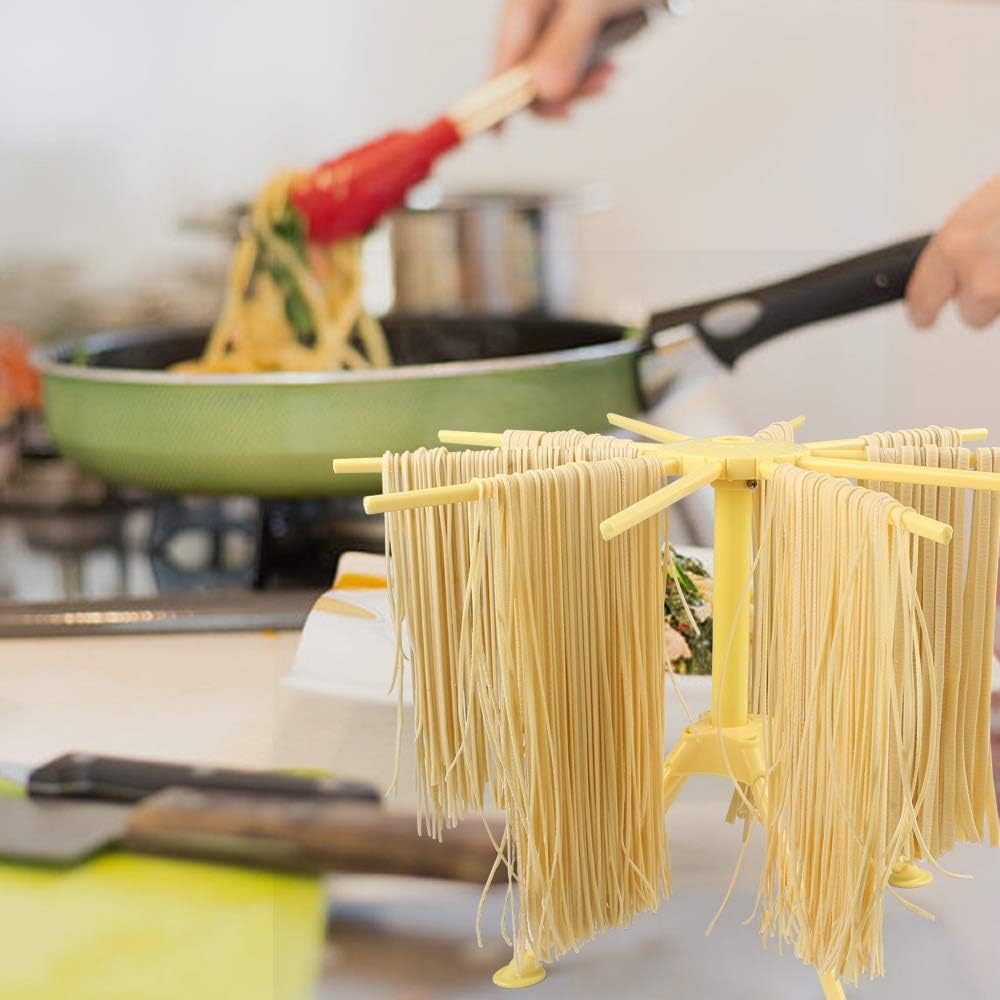 image:imageCambom Foldable Pasta Drying Rack Plastic Spaghetti Noodle Dryer with 10 Bar Handles BlackYellow