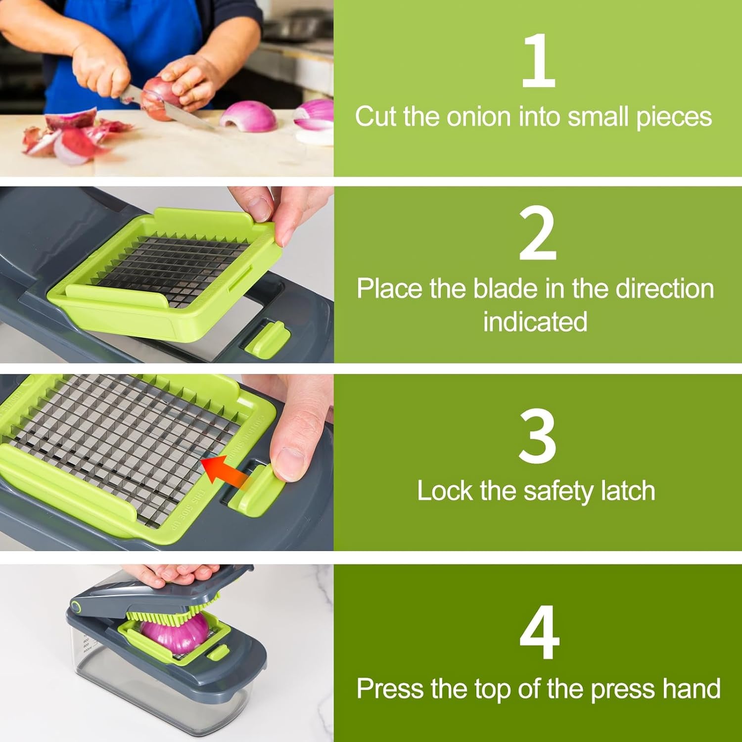image:imageCambom Vegetable Chopper With Container Multifunctional Food Chopper Onion amp Vegetable Cutter Dicer With 8 Blades Carrot amp Veggie Slicer 2 Blades Grey