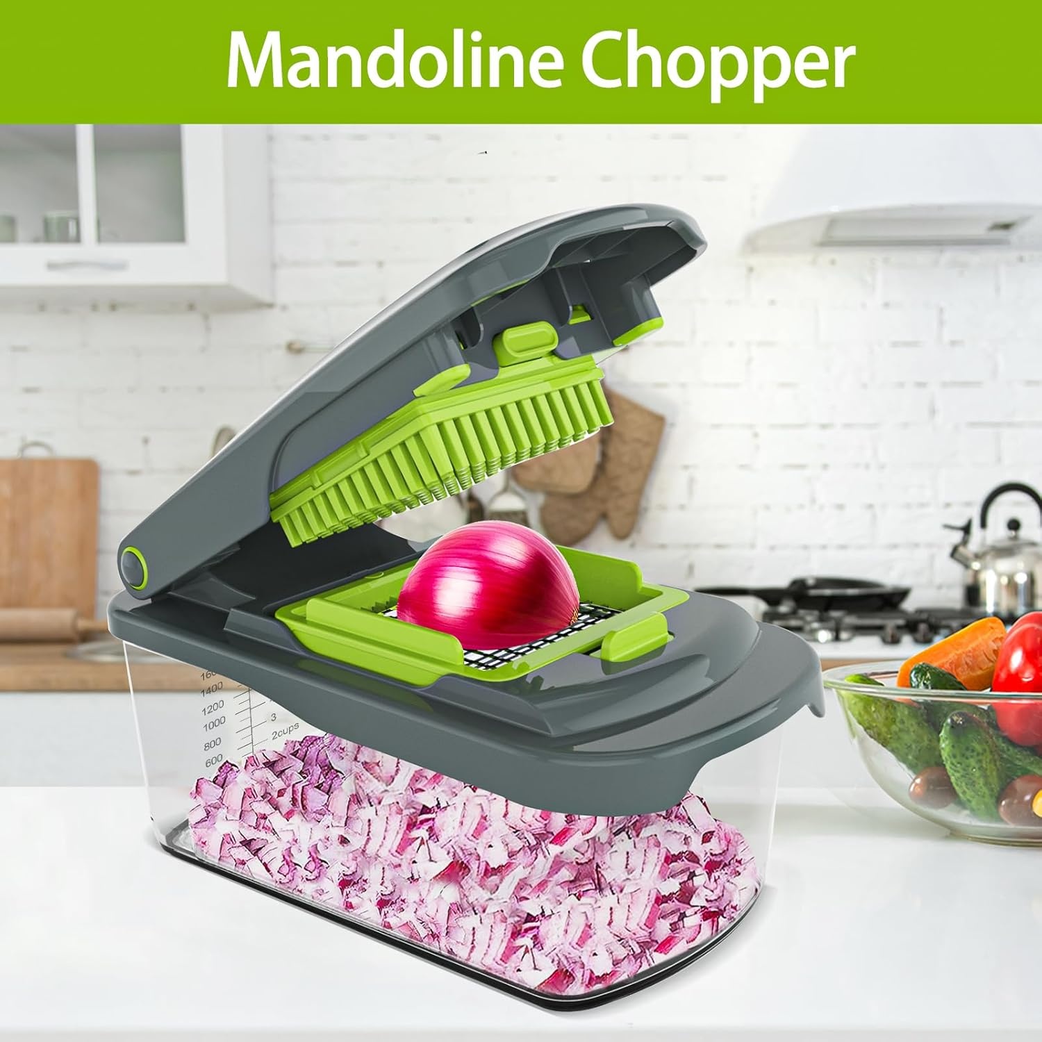image:imageCambom Vegetable Chopper With Container Multifunctional Food Chopper Onion amp Vegetable Cutter Dicer With 8 Blades Carrot amp Veggie Slicer 2 Blades Grey