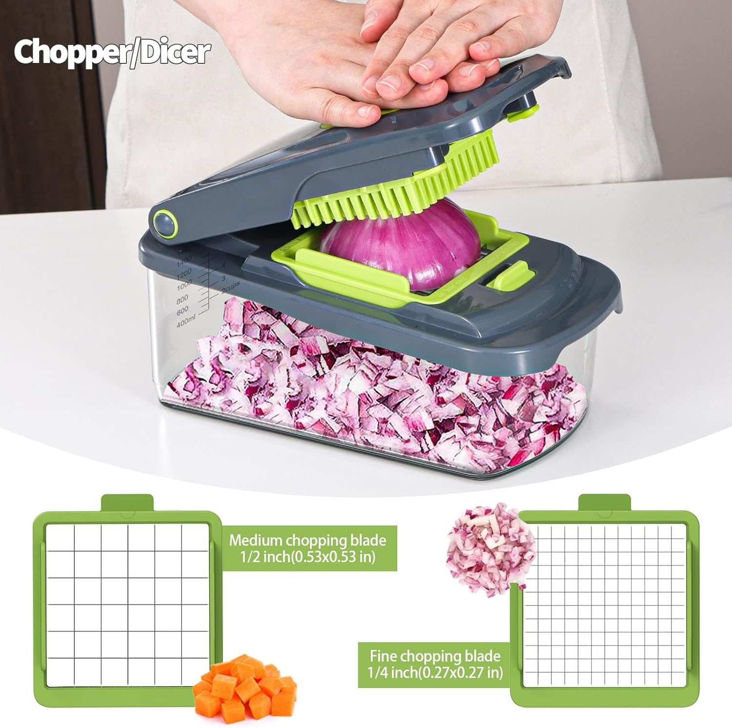 image:imageCambom Vegetable Chopper With Container Multifunctional Food Chopper Onion amp Vegetable Cutter Dicer With 8 Blades Carrot amp Veggie Slicer 2 Blades Grey