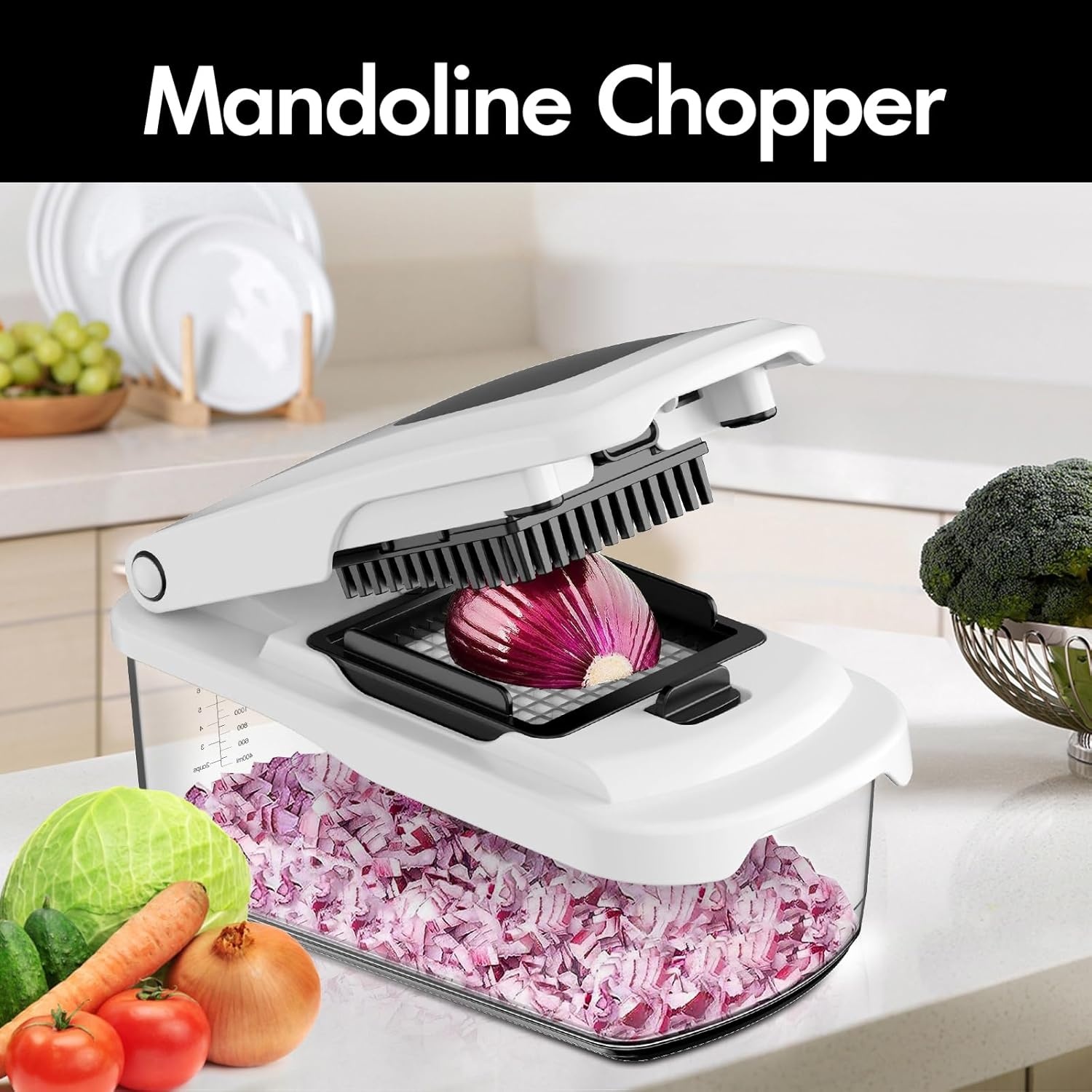 image:imageCambom Vegetable Chopper With Container Multifunctional Food Chopper Onion amp Vegetable Cutter Dicer With 8 Blades Carrot amp Veggie Slicer 2 Blades