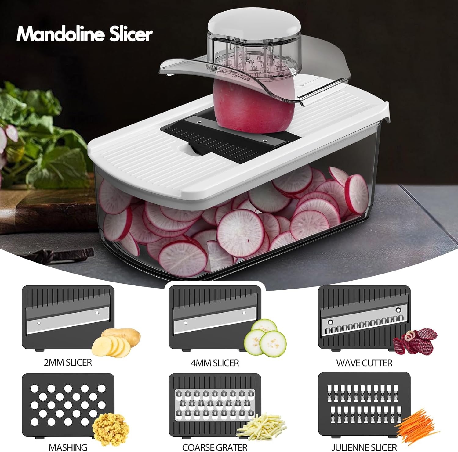 image:imageCambom Vegetable Chopper With Container Multifunctional Food Chopper Onion amp Vegetable Cutter Dicer With 8 Blades Carrot amp Veggie Slicer 8 Blades