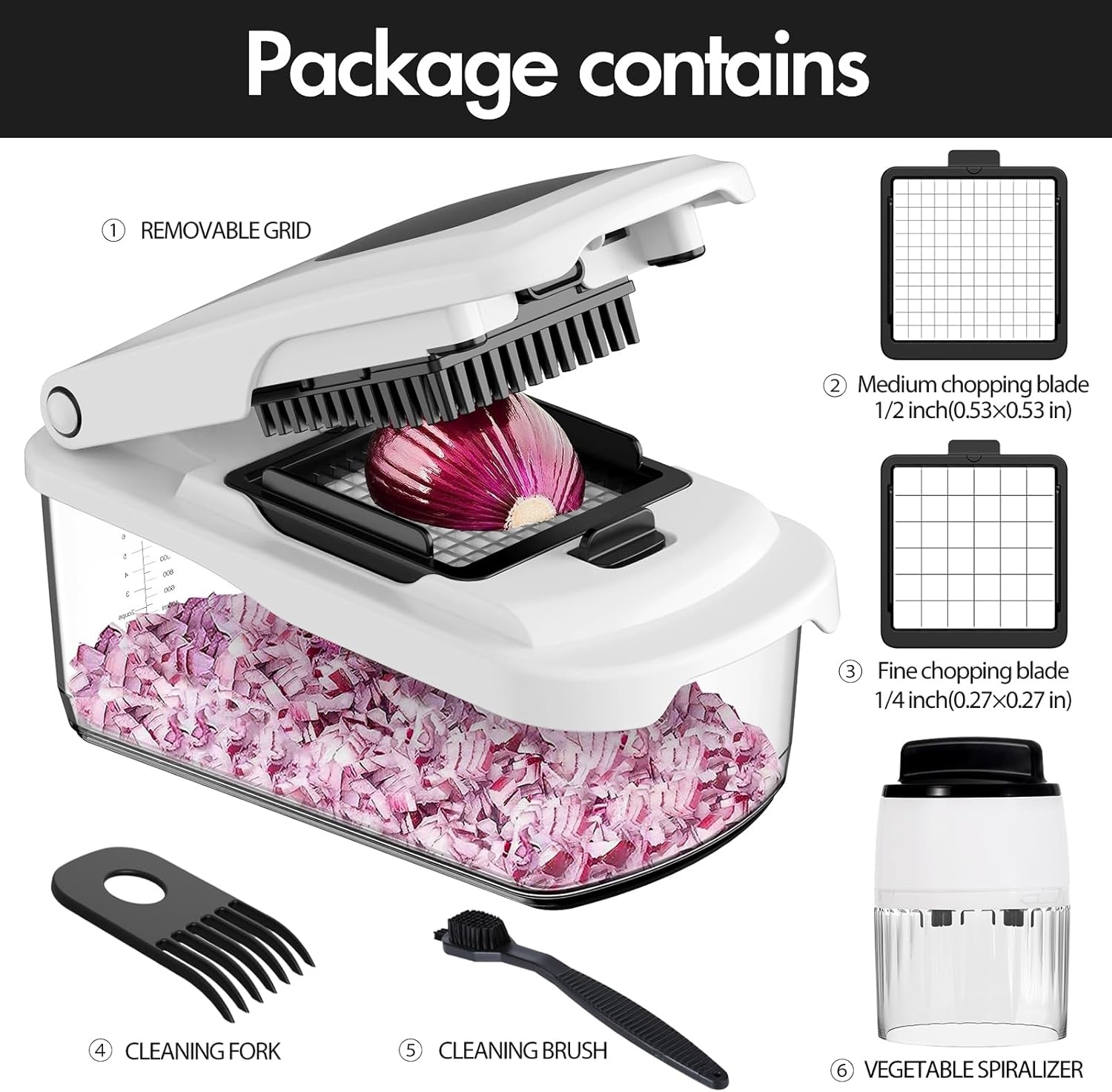 image:imageCambom Vegetable Chopper With Container Multifunctional Food Chopper Onion amp Vegetable Cutter Dicer With 8 Blades Carrot amp Veggie Slicer Spiralizer 6 Blades