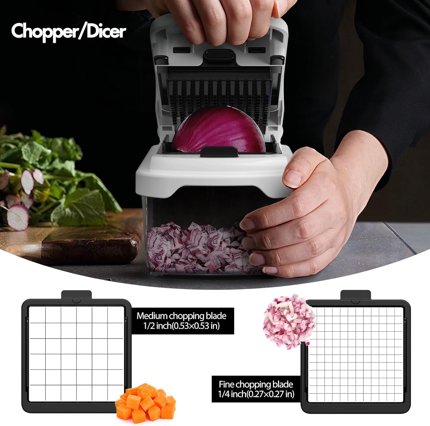 image:imageCambom Vegetable Chopper With Container Multifunctional Food Chopper Onion amp Vegetable Cutter Dicer With 8 Blades Carrot amp Veggie Slicer Spiralizer 6 Blades