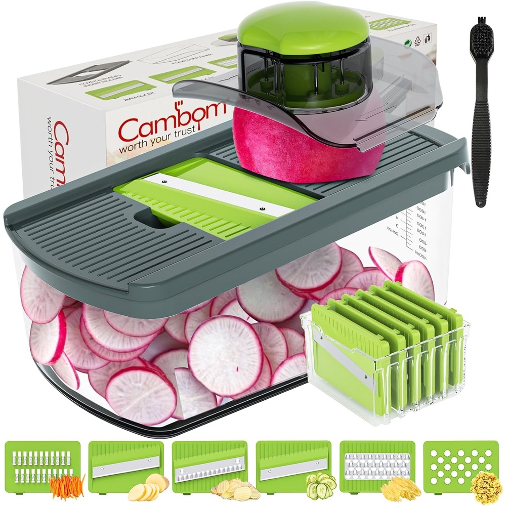 image:imageCambom Mandoline Slicer Vegetable Slicer With 2 L Container for Potatoes Tomatoes Cucumbers Carrots With 10 Blades White