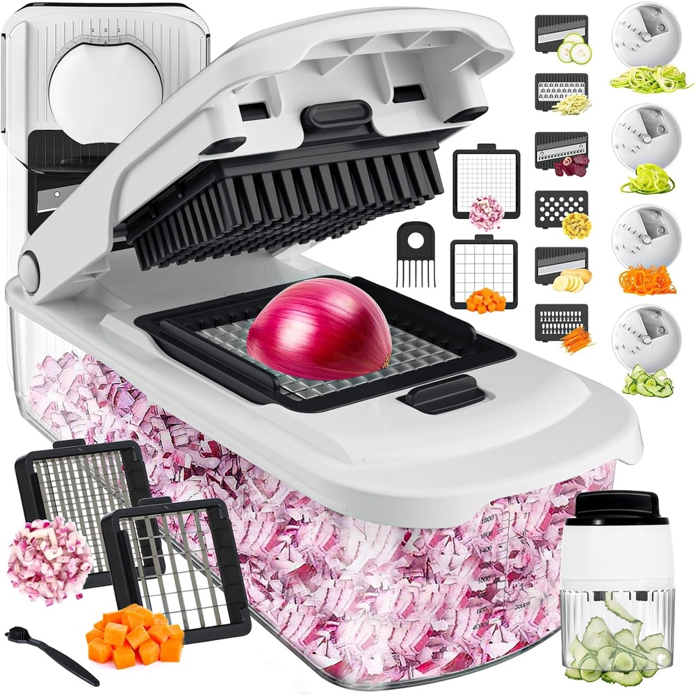 image:imageCambom Vegetable Chopper With Container Multifunctional Food Chopper Onion amp Vegetable Cutter Dicer With 8 Blades Carrot amp Veggie Slicer 12 Blades