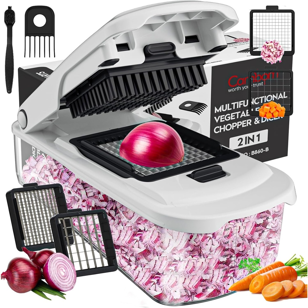 image:imageCambom Vegetable Chopper With Container Multifunctional Food Chopper Onion amp Vegetable Cutter Dicer With 8 Blades Carrot amp Veggie Slicer 2 Blades