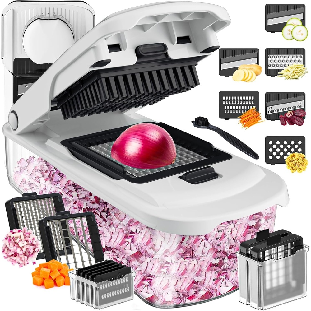 image:imageCambom Vegetable Chopper With Container Multifunctional Food Chopper Onion amp Vegetable Cutter Dicer With 8 Blades Carrot amp Veggie Slicer 8 Blades