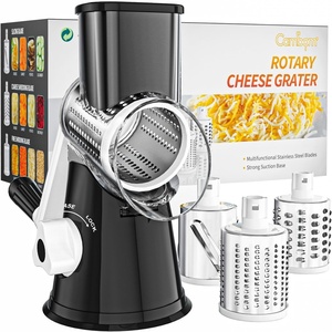 image:imageCambom Rotary Cheese Grater Hand Crank Cheese Shredder for Fresh Cheese Vegetable NutsNonslip Suction BaseThree BladesDark BlueBlack