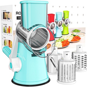 image:imageCambom Rotary Cheese Grater Hand Crank Cheese Shredder for Fresh Cheese Vegetable NutsNonslip Suction BaseThree BladesDark BlueBlue